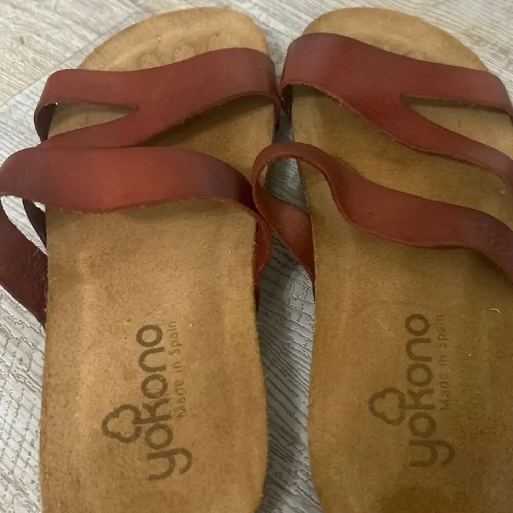 Yokono Spain Leather Cork Footbed Slide Sandals Cognac Boho Size 8 Mediterranean